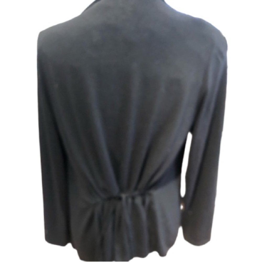 Christine Gerard large black open front cotton top cardigan tie 2 tighten waist